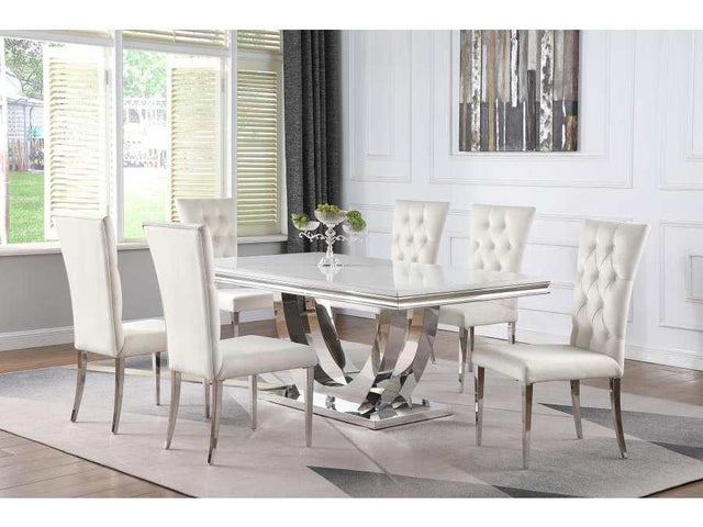 Kerwin White & Chrome 7pc Dining Room Set - Ornate Home