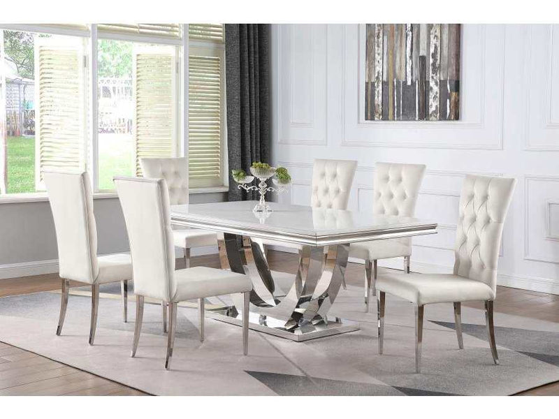 Kerwin White & Chrome 7pc Dining Room Set - Ornate Home