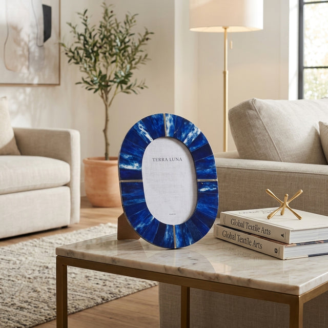 Glenview Blue/Gold Small Oval Brass Inlay Frame
