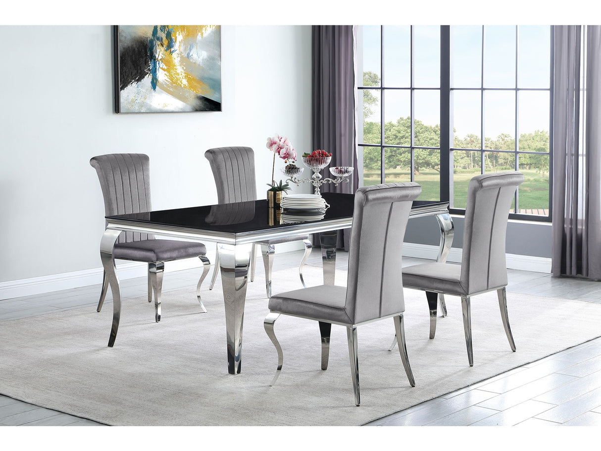 Carone Grey 81" Black Glass Top Dining Room Set - Ornate Home