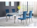 Carone Blue 81" White Glass Top Dining Room Set - Ornate Home