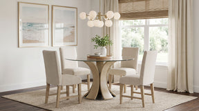 Naser Beige And Light Oak 5-Piece 48-inch Round Dining Table Set