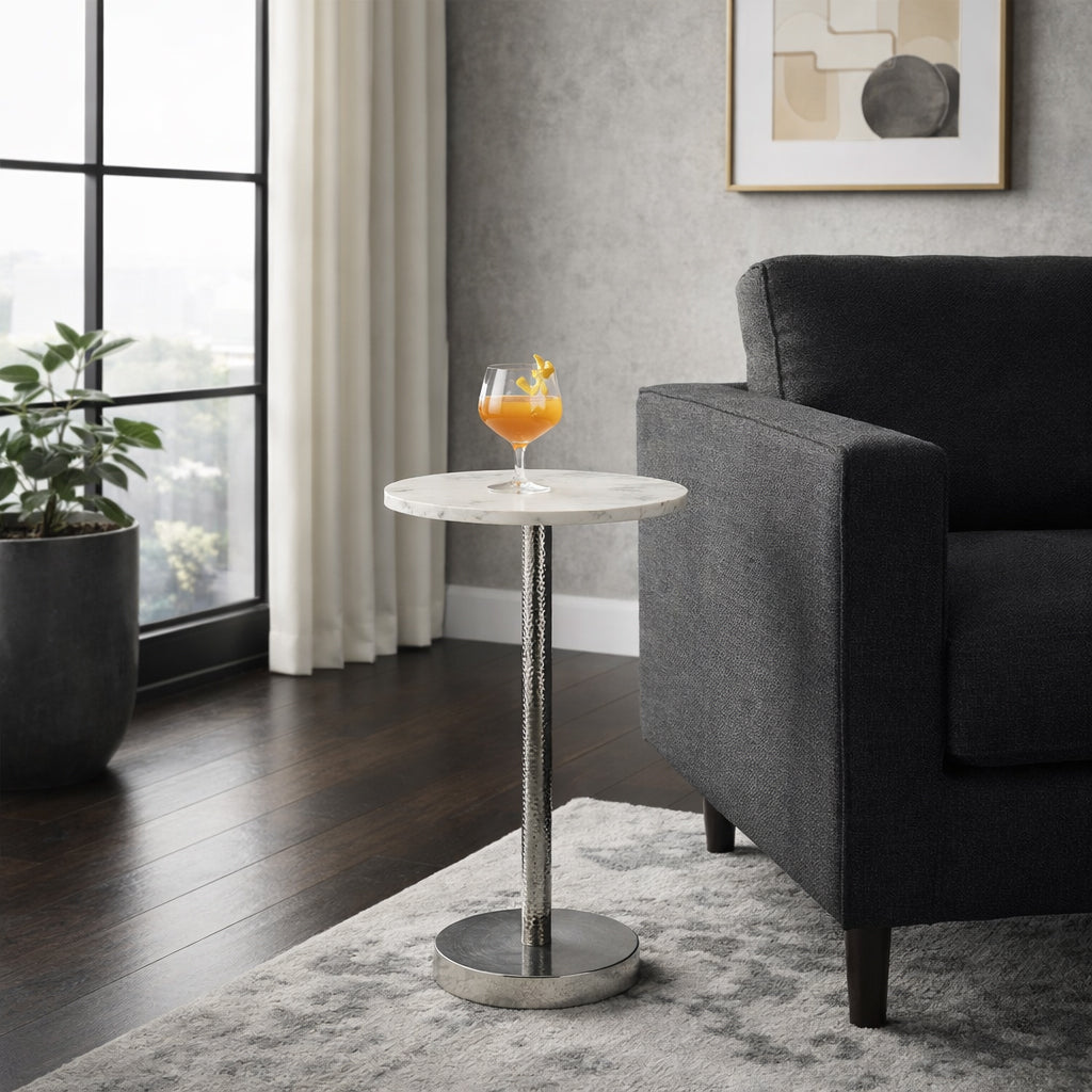 Graton Silver Metal Round Drink Table with Flat Base