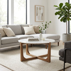 Keystone White/Brown Modern Coffee Table with Marble Top