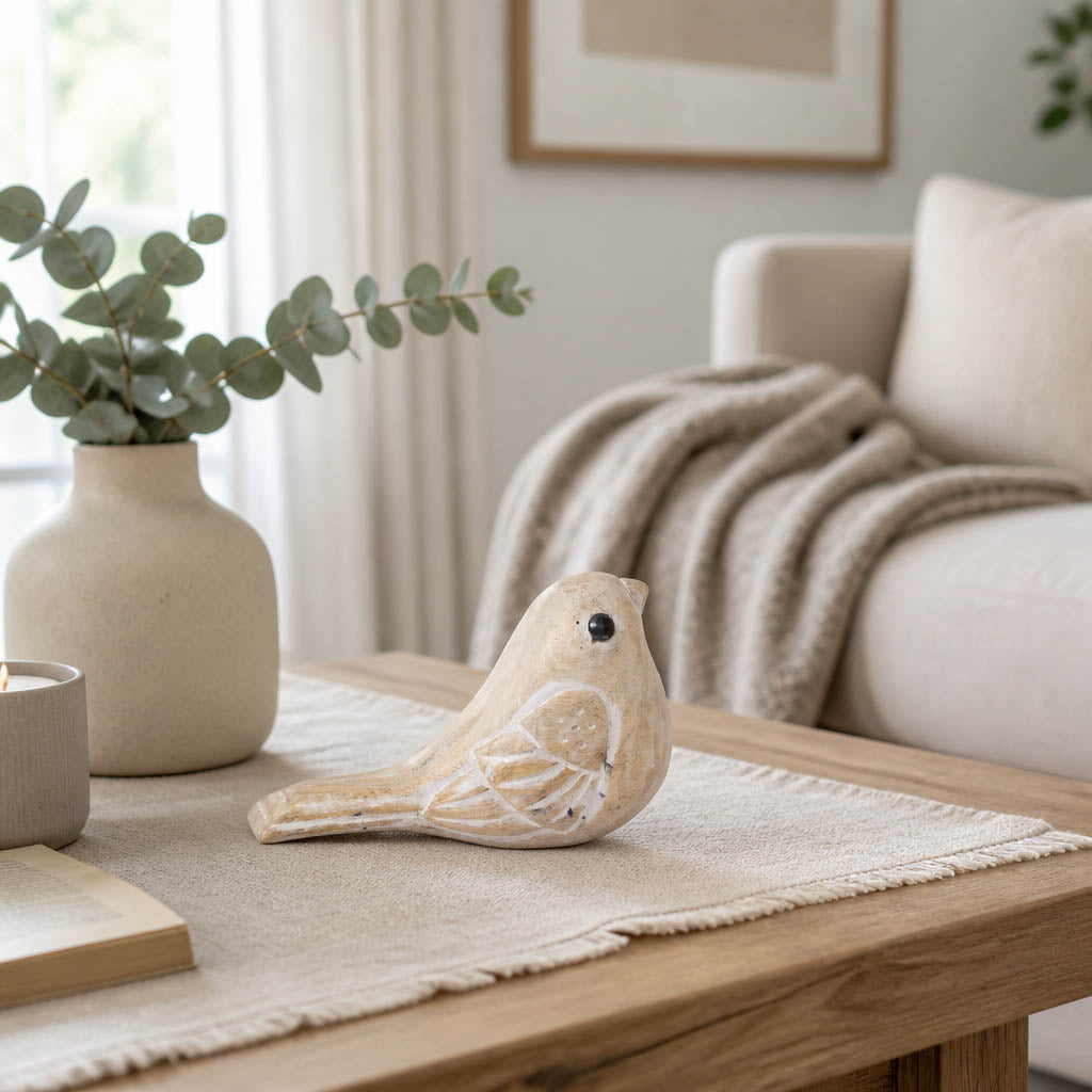 Bel Aire Distressed White Wooden Decor Bird