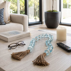 Marin City Blue Glass Beaded Garland with Tassel