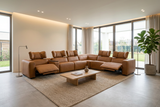 Rally Pro Caramel 7-Piece L-Shaped Dual Power Reclining Sectional with Console & Immersive Sound System