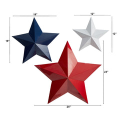12”, 18” and 24” Americana Farmhouse Metal Stars Wall Decor Set (Set of 3) - Ornate Home