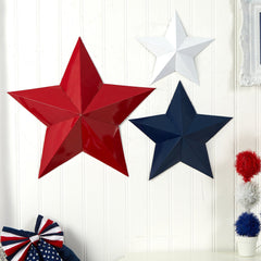 12”, 18” and 24” Americana Farmhouse Metal Stars Wall Decor Set (Set of 3) - Ornate Home