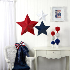 12”, 18” and 24” Americana Farmhouse Metal Stars Wall Decor Set (Set of 3) - Ornate Home