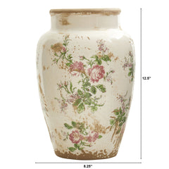 12.5” Tuscan Ceramic Floral Print Vase - Ornate Home