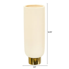 12.75” Elegance Ceramic Cylinder Vase with Gold Accents - Ornate Home