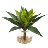 12" Agave Succulent Artificial Plant in Glass Vase"