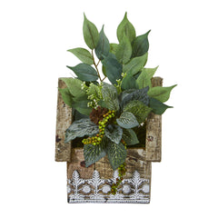 12” Mixed Ficus and Fittonia Artificial Plant in Hanging Floral Design House Planter - Ornate Home