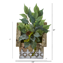 12” Mixed Ficus and Fittonia Artificial Plant in Hanging Floral Design House Planter - Ornate Home