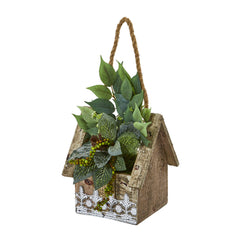12” Mixed Ficus and Fittonia Artificial Plant in Hanging Floral Design House Planter - Ornate Home