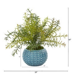 12” Rosemary Artificial Plant in Blue Planter - Ornate Home