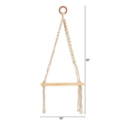 12” x 22” Hand Woven Macrame Wall Hanging with Wooden Shelf - Ornate Home