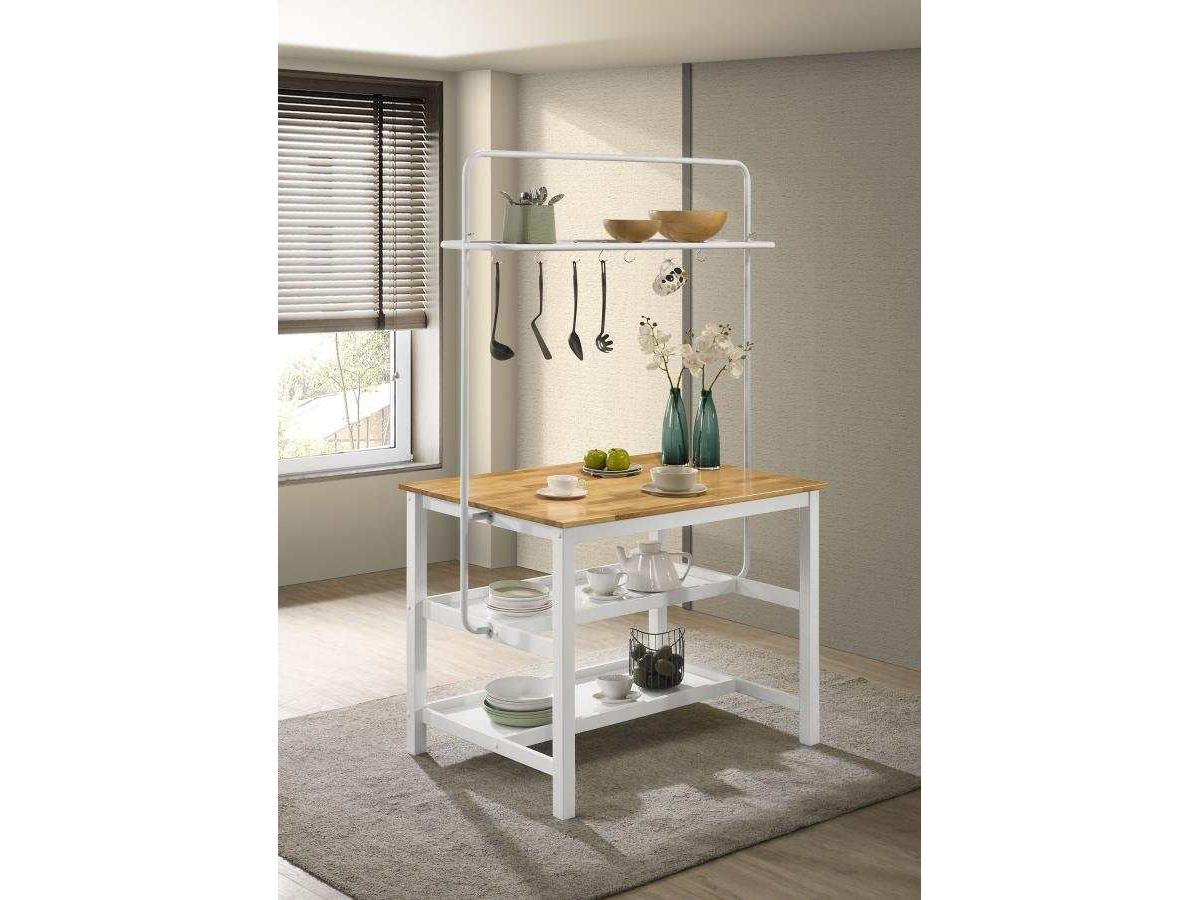 Hollis Brown & White Kitchen Island Counter Height Table w/ Pot Rack - Ornate Home