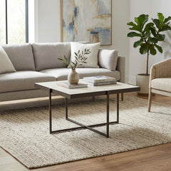 Walnut Beige/Bronze Marble and Forged Metal Coffee Table
