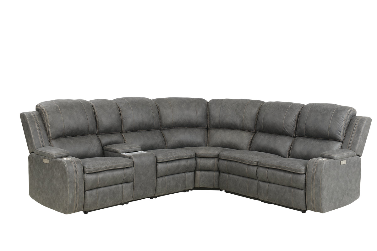 Wasatch Iron Fabric 6-Pc Power Reclining Sectional with 2 Power Recliners