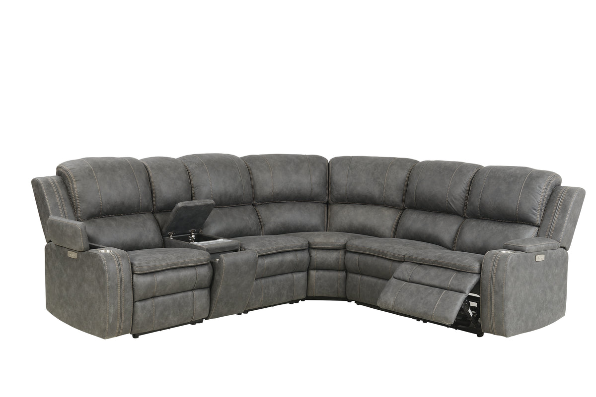Wasatch Iron Fabric 6-Pc Power Reclining Sectional with 3 Power Recliners