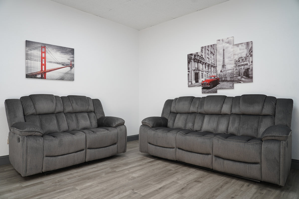 Midway Pewter Fabric Reclining Sofa & Loveseat