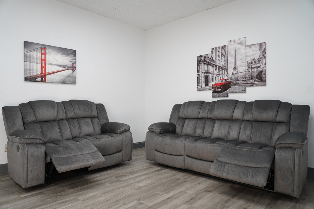 Midway Pewter Fabric Reclining Sofa & Loveseat