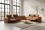 Rally Pro Caramel 7-Piece L-Shaped Dual Power Reclining Sectional with Console & Immersive Sound System