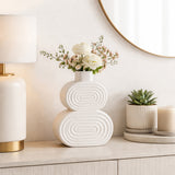 Saxon White Small Ceramic Stacked Circles Vase