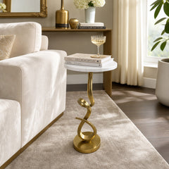 Bangle White/Gold Drink Table with Twisted Base and Marble Top