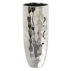 13” Designer Silver Cylinder Vase - Ornate Home