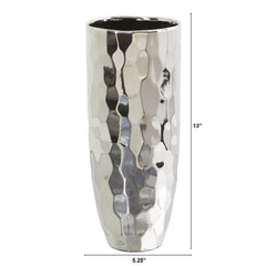 13” Designer Silver Cylinder Vase - Ornate Home