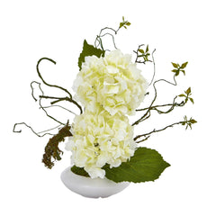 13” Hydrangea Artificial Arrangement in White Vase - Ornate Home