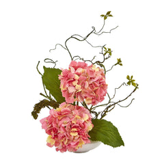 13” Hydrangea Artificial Arrangement in White Vase - Ornate Home