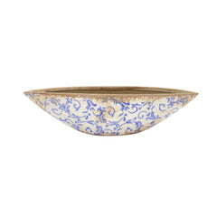 13” Tuscan Ceramic Blue Scroll Decorative Bowl - Ornate Home