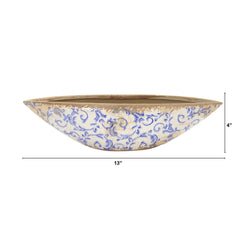 13” Tuscan Ceramic Blue Scroll Decorative Bowl - Ornate Home