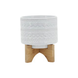 Crest White Tribal Planter with Wood Stand