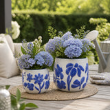 Miranda Blue Floral Embossed Planters (Set of 2)