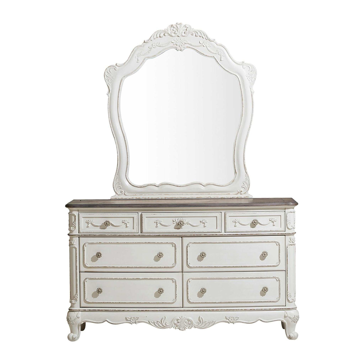 Cinderella Antique White Bedroom Mirror - Ornate Home