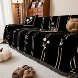 Chenille Jacquard Sofa Throw Cover with Tassel Soft Thick Couch Protector Blanket