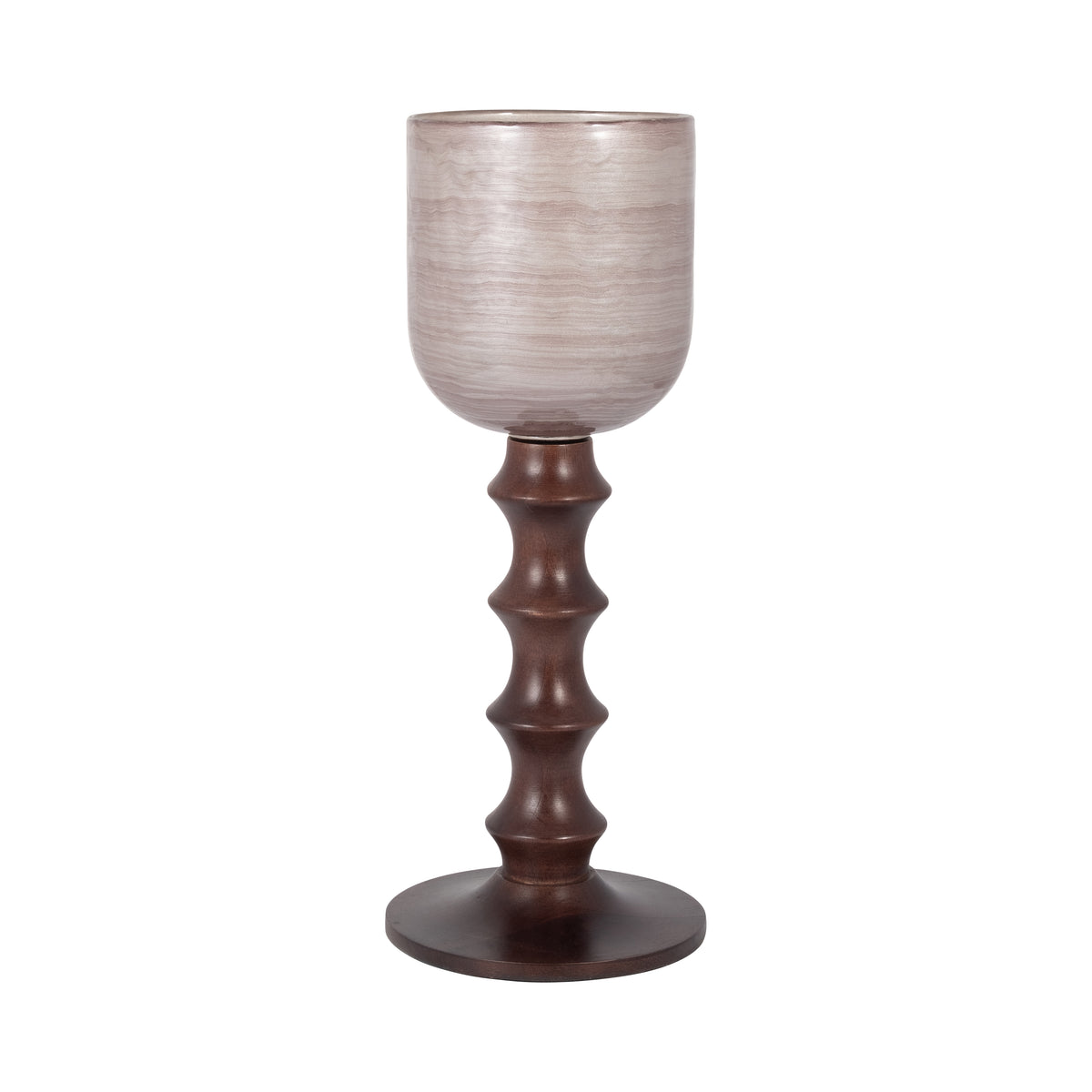 Sloat Blush Small Glass Wooden Base Hurricane