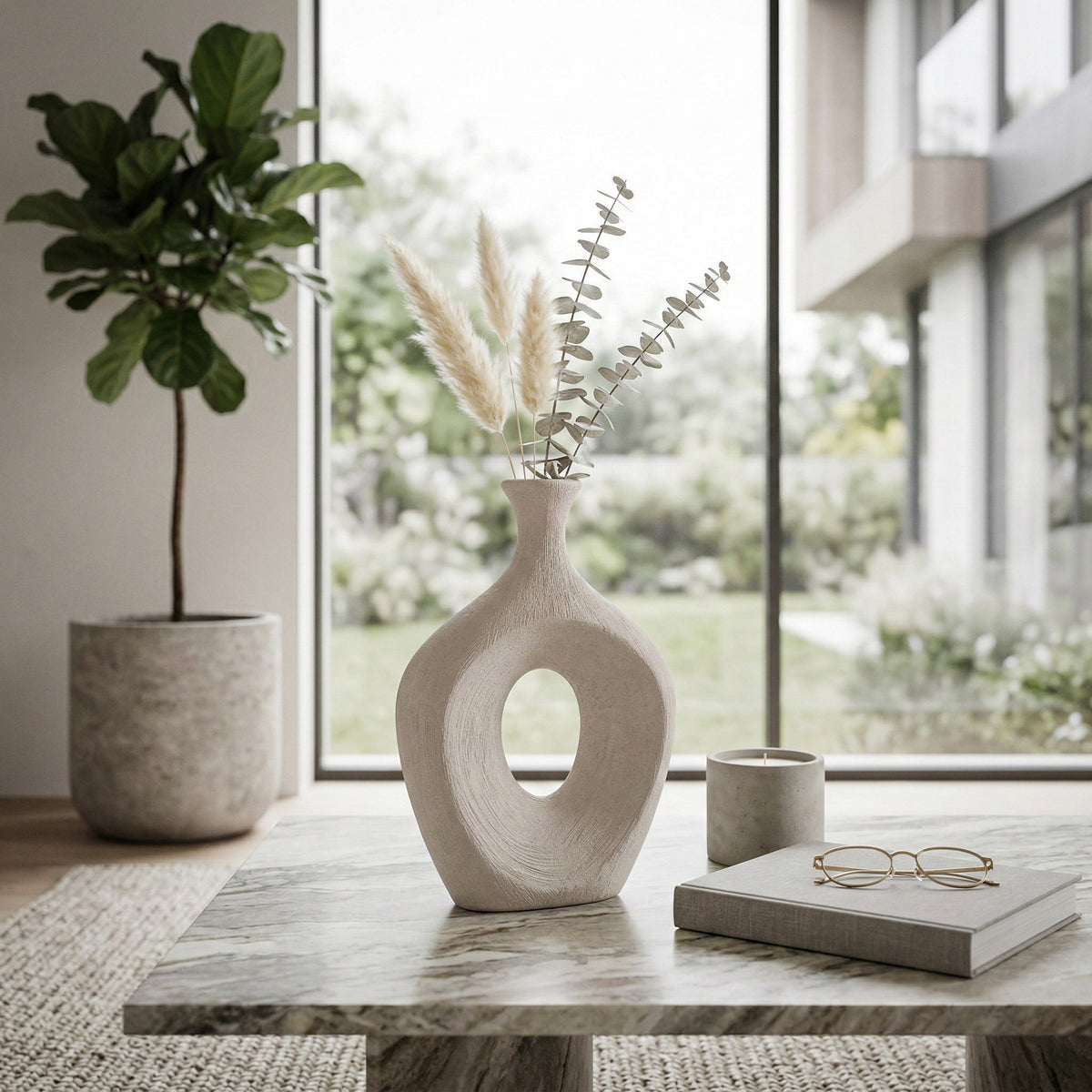 Alray Beige Beaded Oval Cut Out Vase