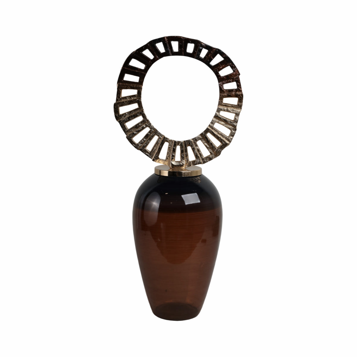 Verdant Brown Small Glass Vase with Crown Top