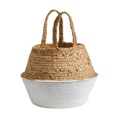 14” Boho Chic Handmade Cotton & Jute White Woven Planter - Ornate Home