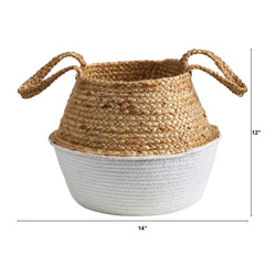 14” Boho Chic Handmade Cotton & Jute White Woven Planter - Ornate Home