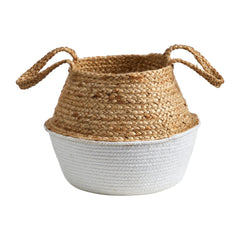 14” Boho Chic Handmade Cotton & Jute White Woven Planter - Ornate Home
