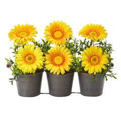 14” Gerber Daisy Artificial Arrangement in Trio Metal Vase - Ornate Home