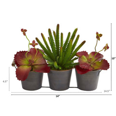 14” Mix Succulent Artificial Plant in Trio Metal Planter - Ornate Home