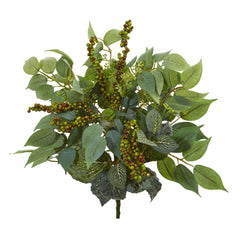 14” Mixed Ficus, Fittonia and Berries Bush Artificial Plant (Set of 6) - Ornate Home